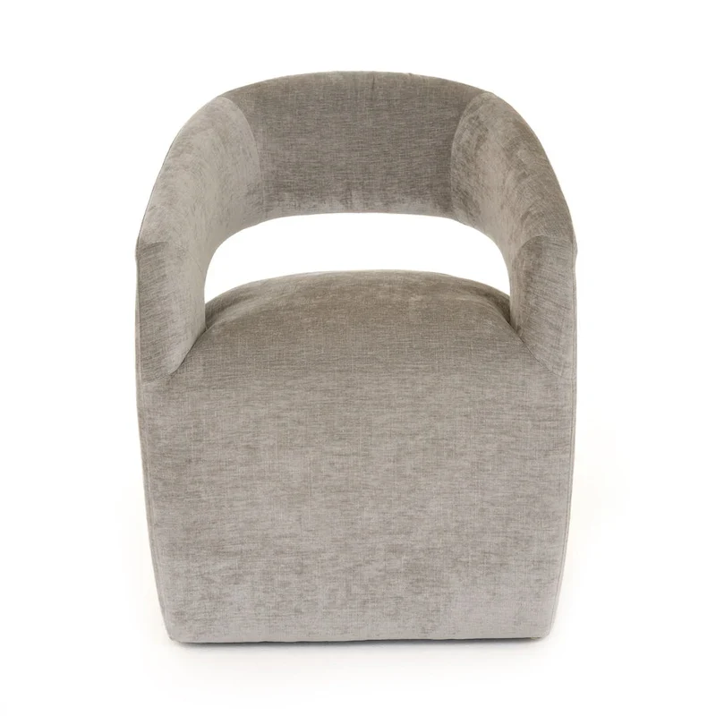 Grey Textured Fabric Art Deco Cut-Out Back Accent Chair with Caster Legs for 1 Person