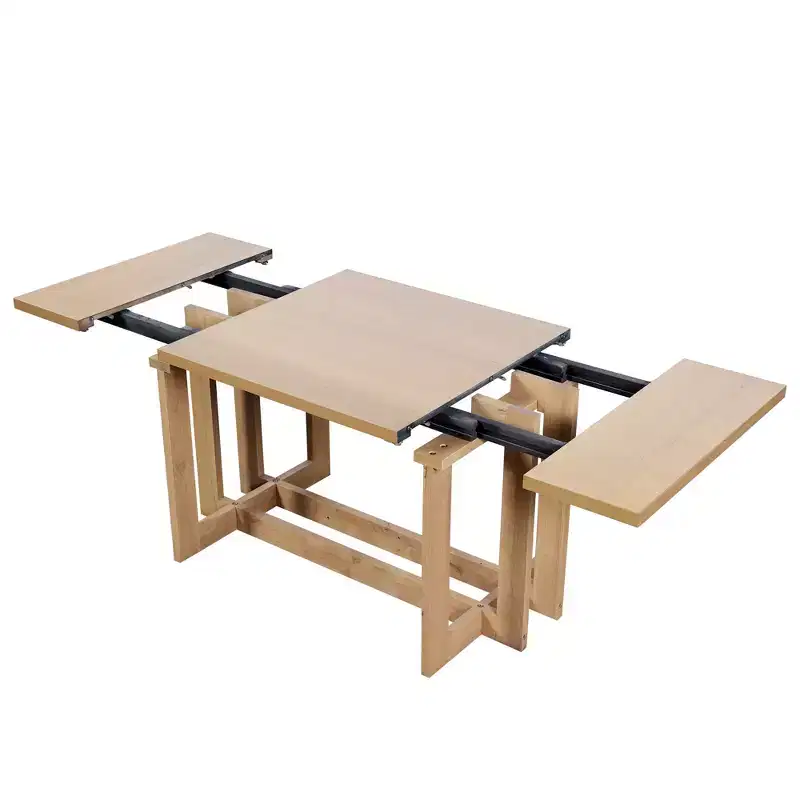 GDFStudio Ebony 82 Extendable Rubberwood Dining Table with Two 12'' Removable Leaves and Trestle Legs