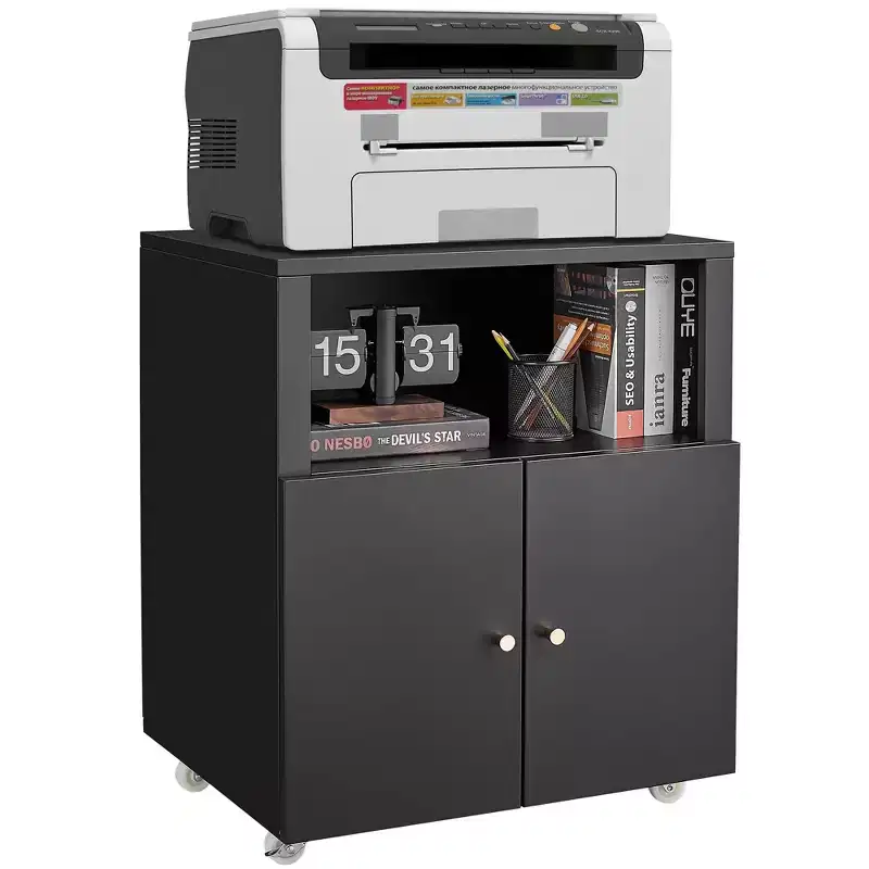 Heavy Duty Mobile Metal Printer Cabinet with 2 Doors & Storage Shelf, Under Desk Printer Stand, Rolling File Cabinet for Home Office,Garage, Workshop