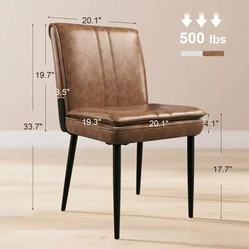 Upholstered Dining Chairs, Faux Leather Kitchen Chairs with Metal Legs, Modern Brown Dining Room Side Chairs