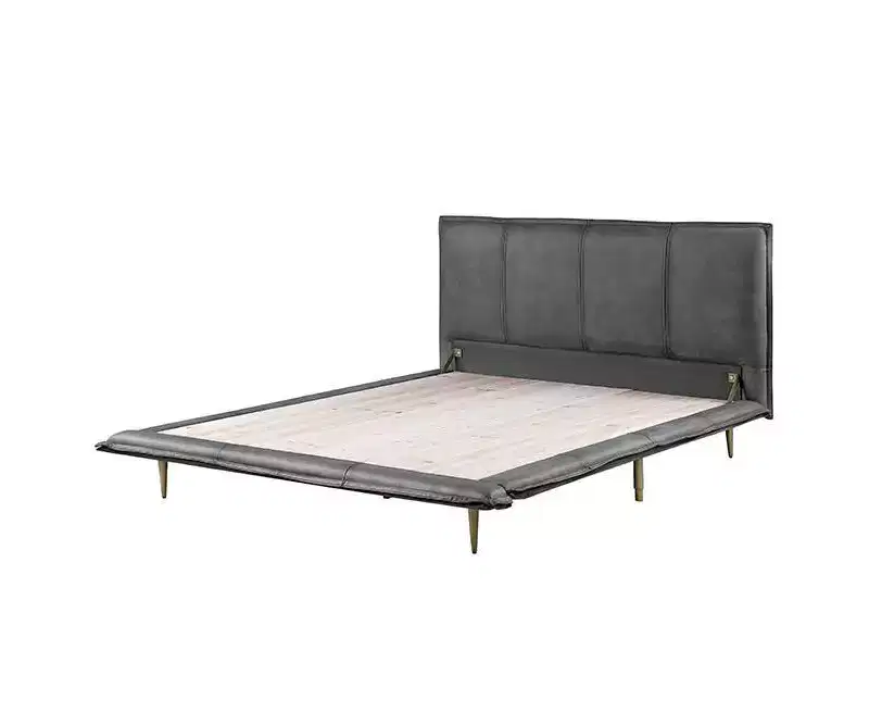 King Metis Bed Grain Leather Gray