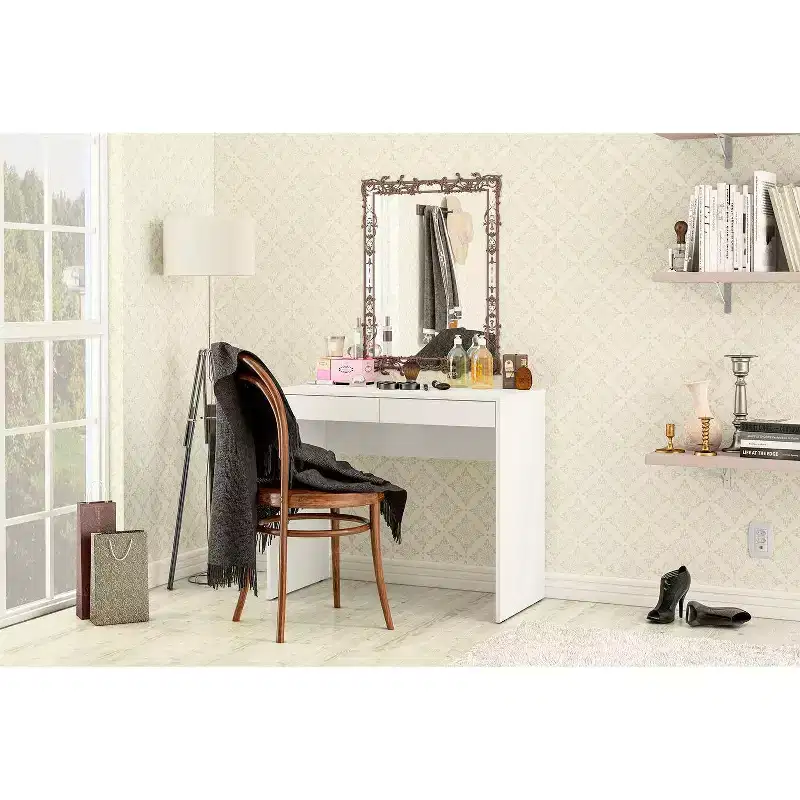 Tijuca 2 Drawer Compact Student Desk White - Polifurniture: Modern Style, Space-Saving Design, Adult Assembly