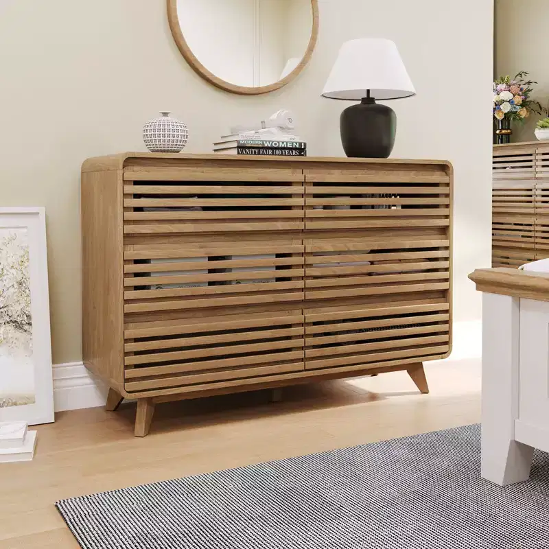 Wooden 6 Drawers Dresser for Bedroom, Chests of Drawers with Grille