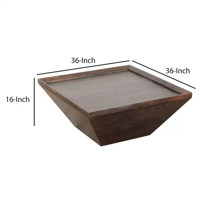 Royal Hampton Square Shape Acacia Wood Coffee Table with Trapezoid Base, 36 Inch