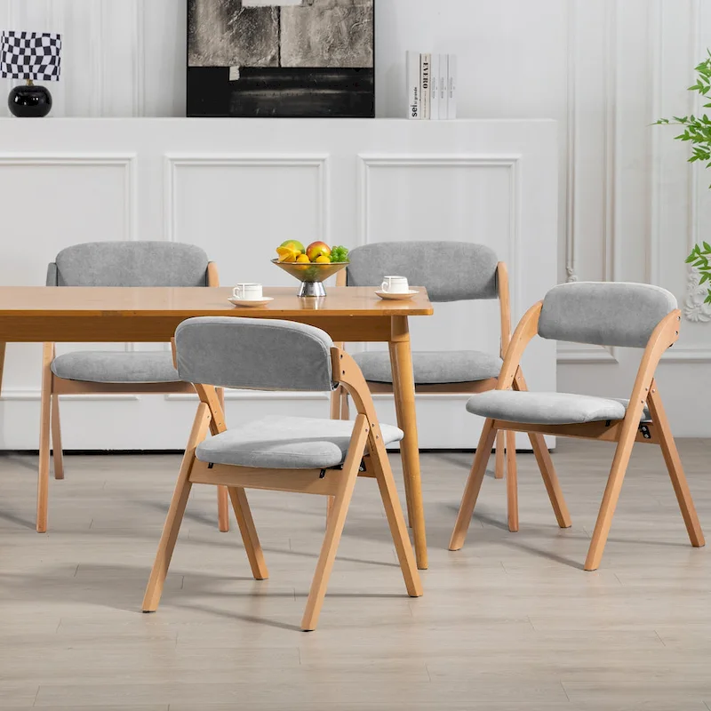Wooden Stackable Dining Folding Chairs with Padded Seats(Set of 4)