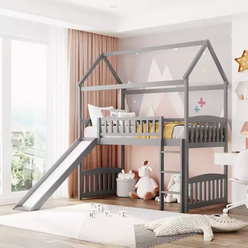 79.5L x 41.8W Modern Design Twin Size Loft Bed House Bed with Slide