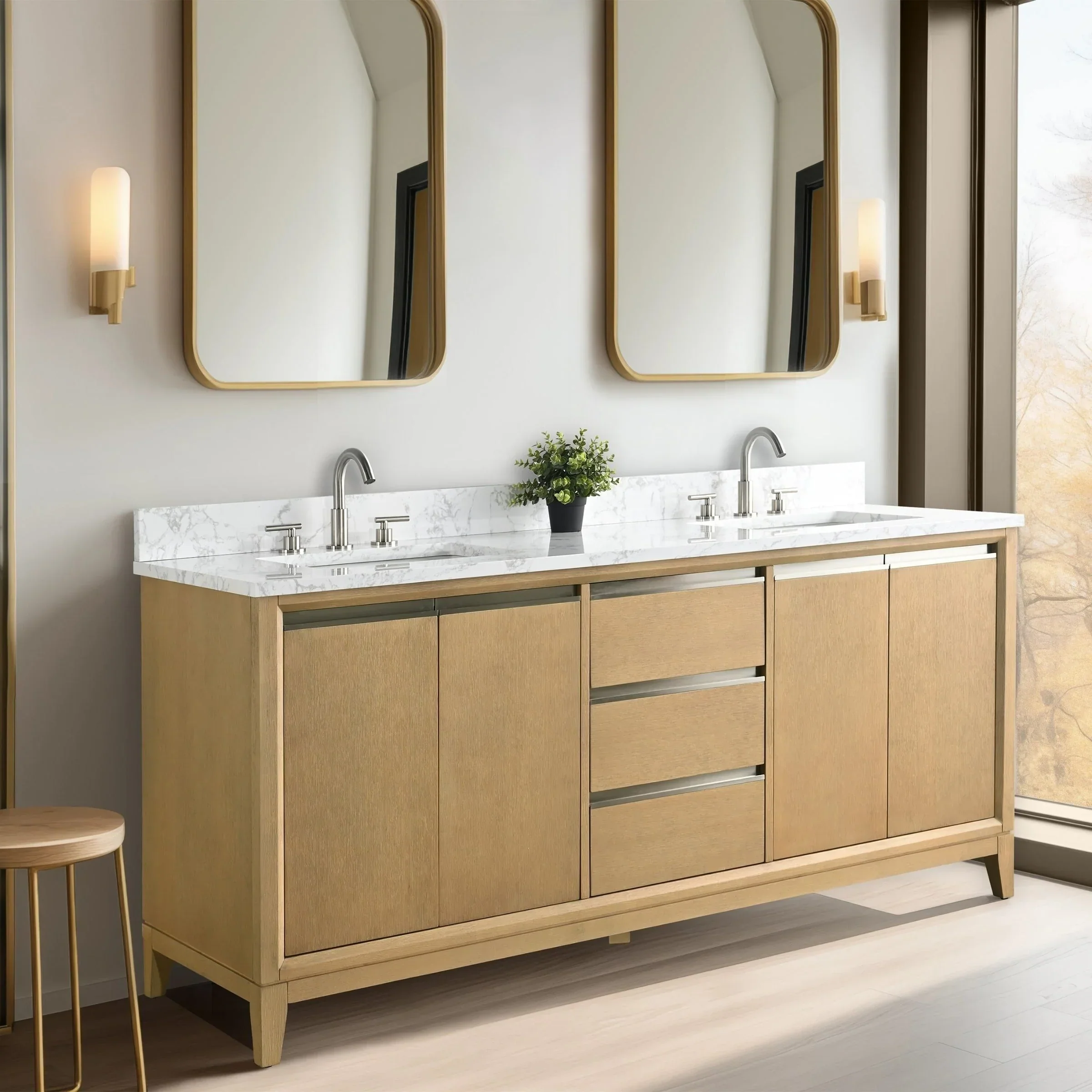 Vanity Art Bathroom Vanity with Ceramic Sink and Engineered Marble Top