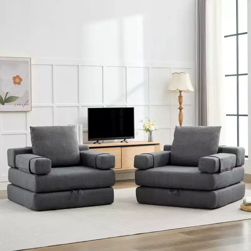 Fold-Down Convertible Sleeper Sofa Chair with Removable Armrests & Washable Cover