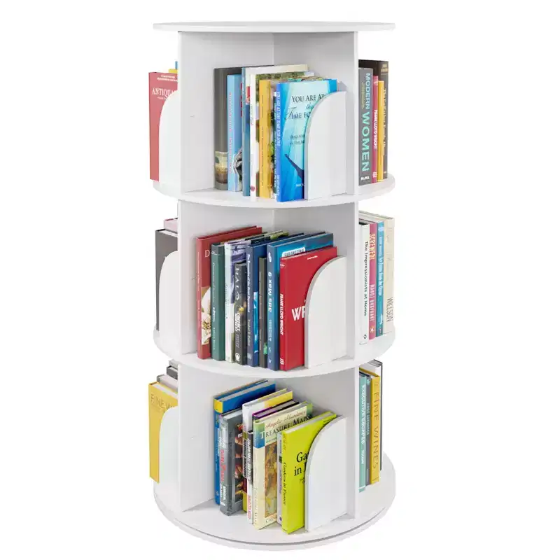 Rotating Bookshelf, Vertical 360 Spinning Shelf Organizer, Space-Saving Round Tower, White-SpaceAid