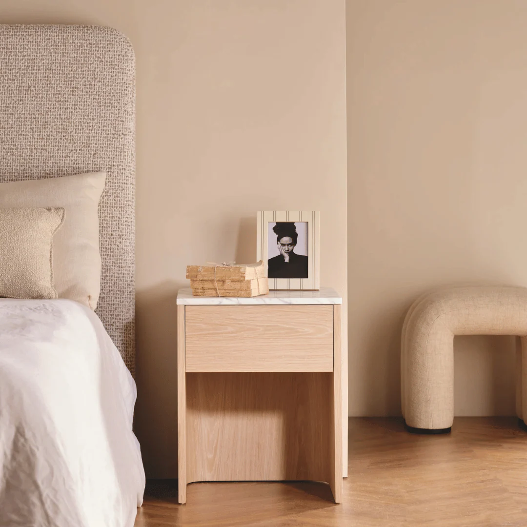 Modern Oak Marble Bedside Table with Soft Close for Bedroom