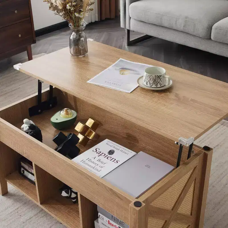 VINGLI Farmhouse Lift Top Coffee Table, Rustic Grey with Storage Shelf/Hidden Compartment, Mesa De Centro para Sala