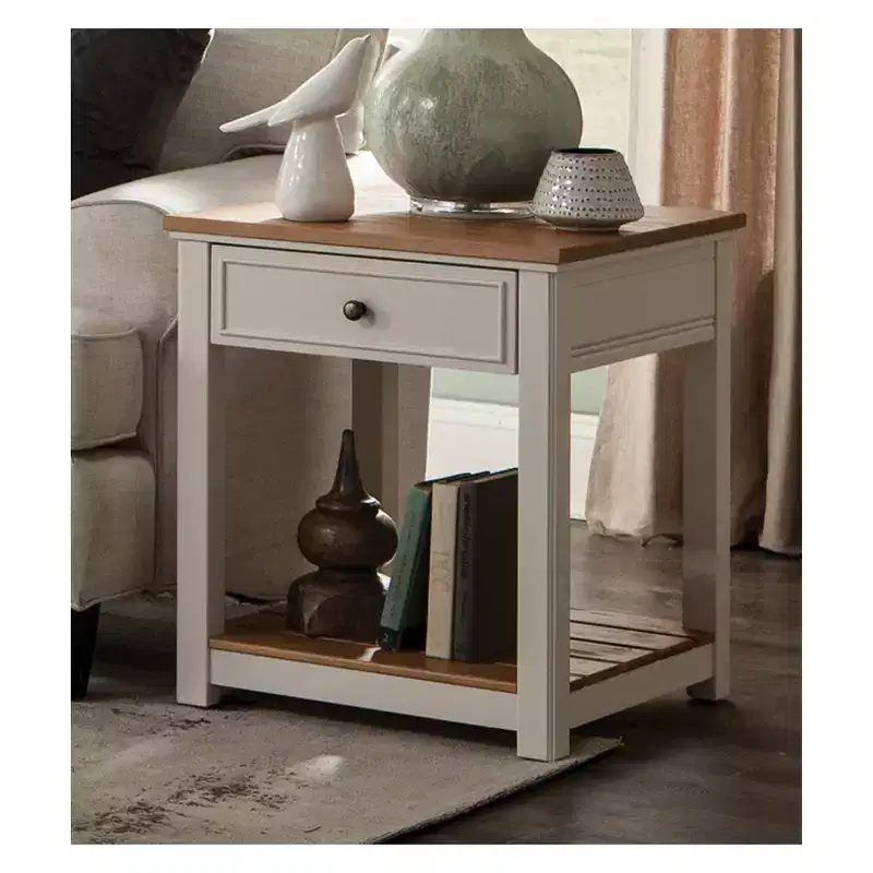 Savannah End Table Ivory with Natural Wood Top - Alaterre Furniture