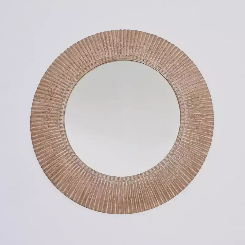 GDFStudio Darwin Rustic Farmhouse Style 36 Handcarved Wood Round Decorative Hanging Wall Mirror