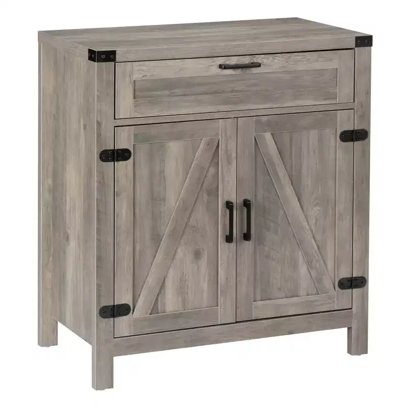 VINGLI Modern Farmhouse Sideboard Buffet Cabinet with Drawer, Storage Cabinet with Doors and Adjustable Shelves, Coffee Bar Station, Ash Grey