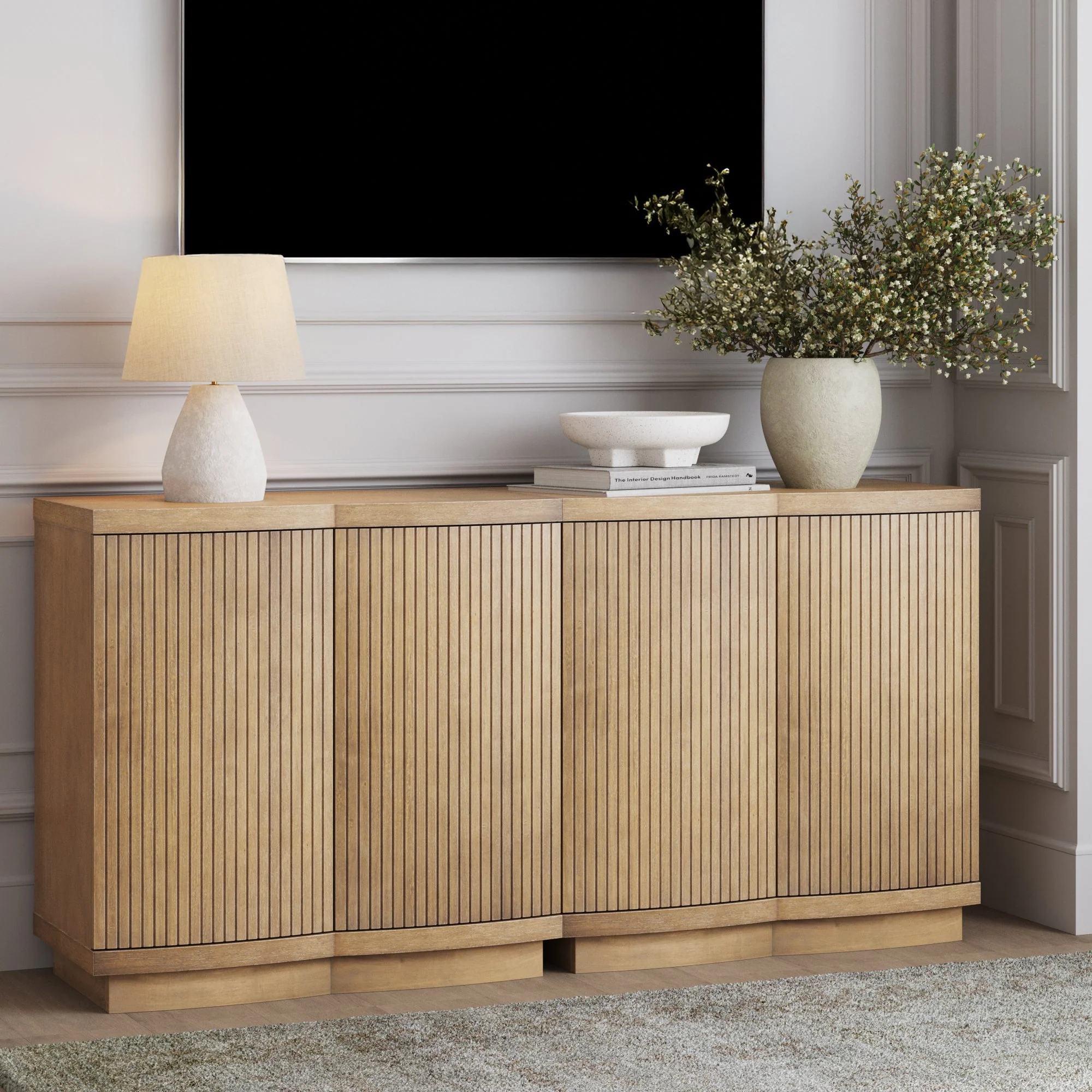 Mid-Century Modern Fluted TV Console Light Brown (for TVs up to 65)