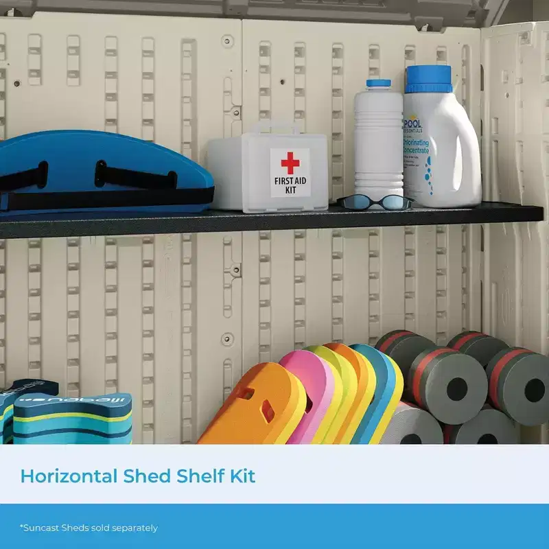 Suncast 3 Pack Horizontal Shed Shelf Space Saving Wall Outdoor Storage, Black