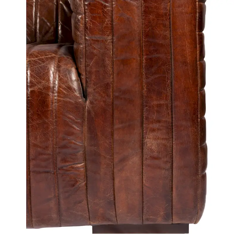 Modern Channel-Stitched Top-Grain Leather Sofa, 3-Seater
