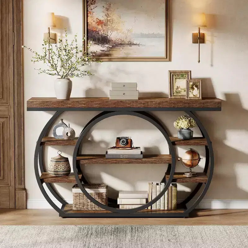 47-Inch Console Table, 5-Tier Industrial Entryway Table, Narrow Sofa Table for Living Room, Hallway, Foyer