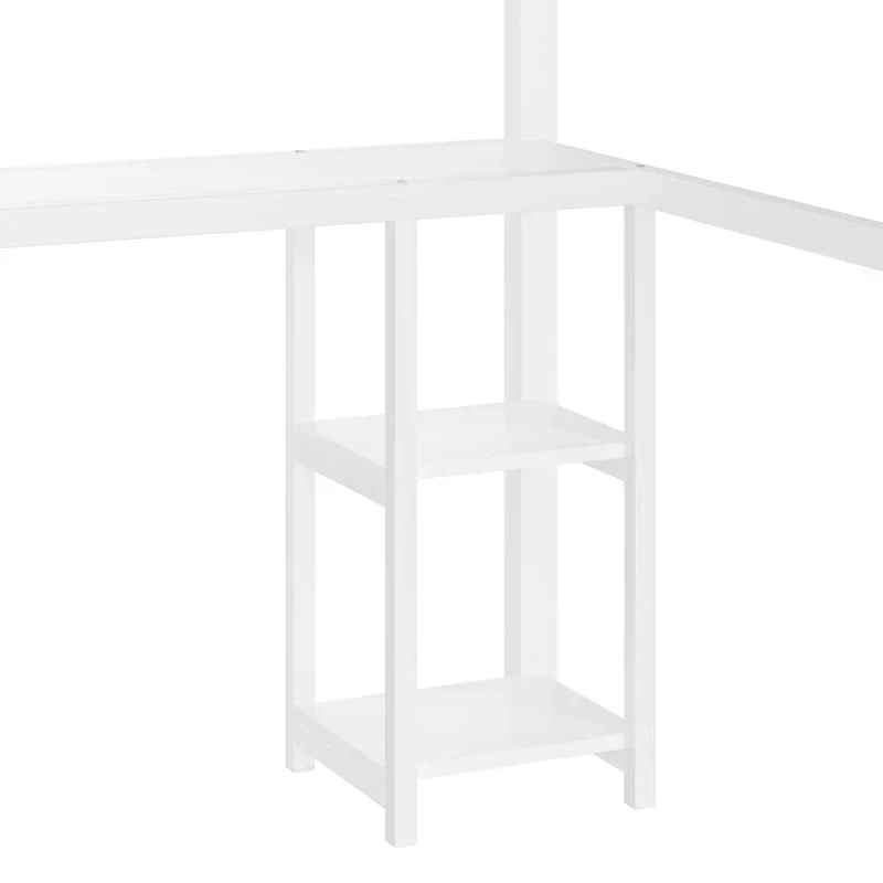 Queen Loft Bed - Built-in Wardrobe & Desk, Metal Frame with Shelves