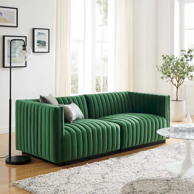 Channel Tufted Performance Velvet Loveseat, 2-Seater, Solid Wood Frame, Living Room Sofa