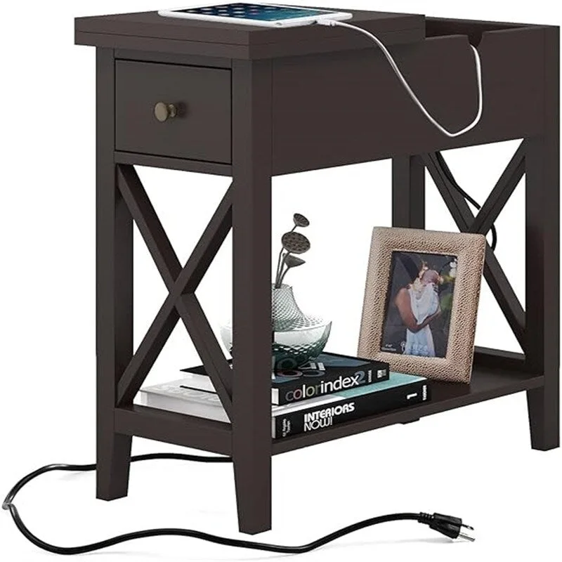 End Table with Flip Top and Charging Station