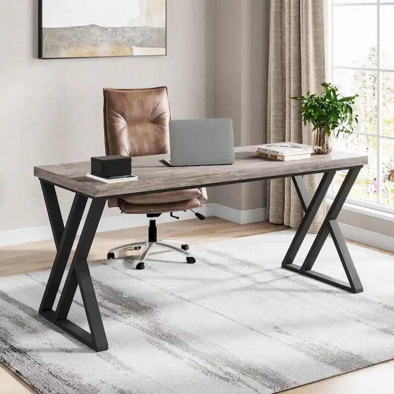 55-Inch Computer Desk with Z-Shape Metal Legs