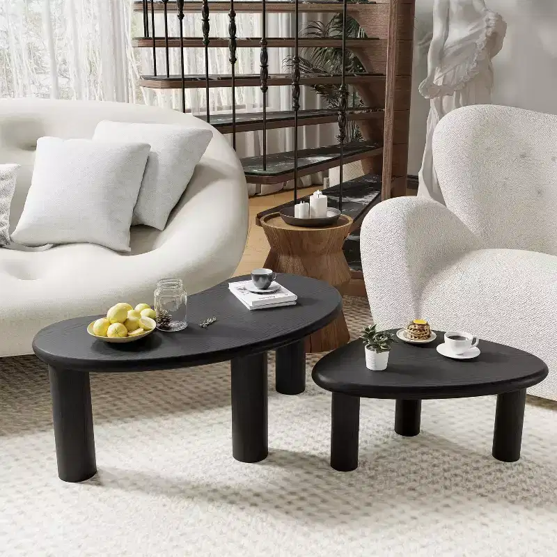 PexFix Cashew Solid Wood Coffee Table Sofa Side Table Set