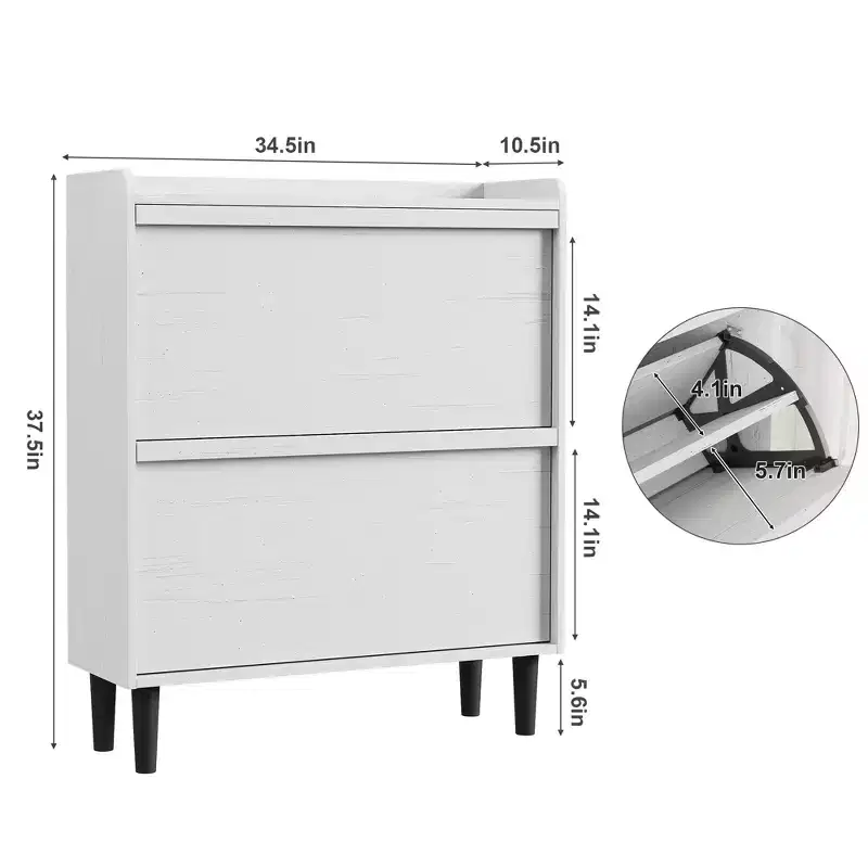 Narrow Freestanding Wooden Shoe Rack, Hidden Shoe Cabinet, Shoe Cabinet with Drawers and Adjustable Shelf for Entryway, Hallway, Living Room