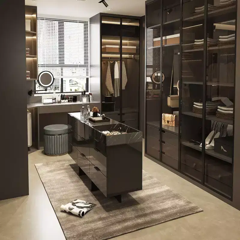 Gloss Dresser with Marble Accents, 6-Drawer Storage Cabinet for Bedroom, Living Room & Kitchen