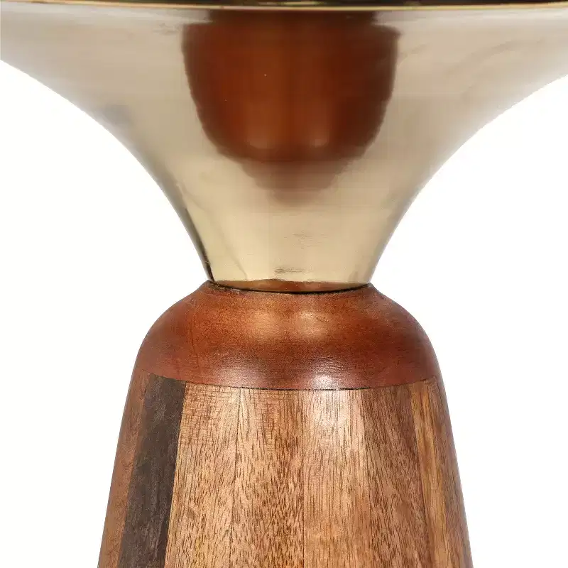 Christopher Knight Home Vera Mango Wood and Metal Round End Table, Gold/Walnut
