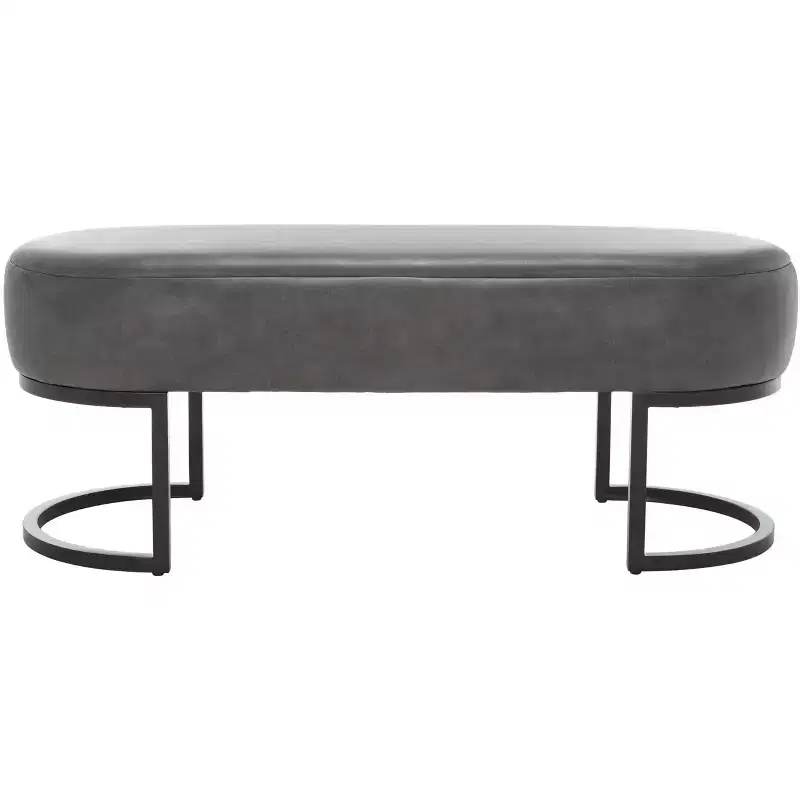 Oval Bench, Grey PU Leather Seat, Elegant Accent Seating - BCH6403