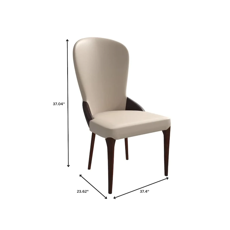 Leather Upholstered Solid Wood Dining Chair with Two-Tone Design