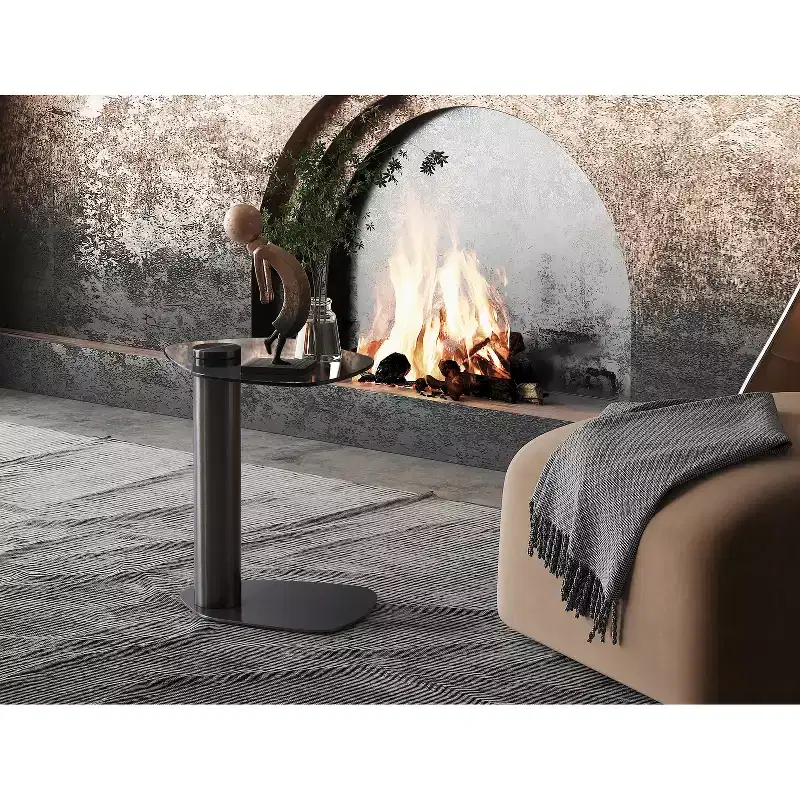 HomeStock 15 in.H Gray Color Round Stainless Steel Table Top End Table 1 -piece