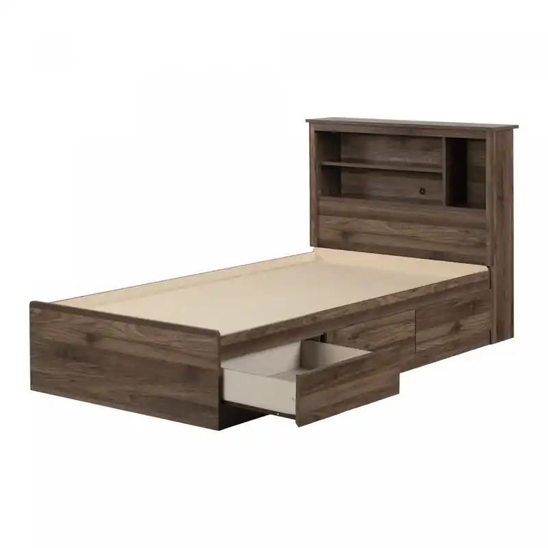 Bed And Bookcase Headboard Set Natural Walnut - Twin Bed