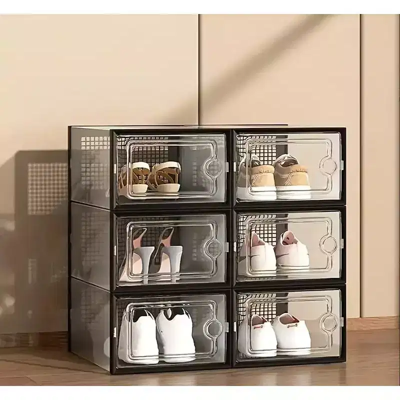 12 PCS Shoe Organizer, Clear Plastic Stackable Shoe Organizer for Closet, Clear Plastic Stackable Shoe Box for Entryway Space Saving Collapsible