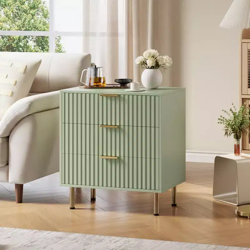 3 Drawer Dresser for Bedroom, Fluted Modern Nightstand with Deep Drawers, Chest of Drawers with Wide Top, Wooden Dresser Organizer, Side Table