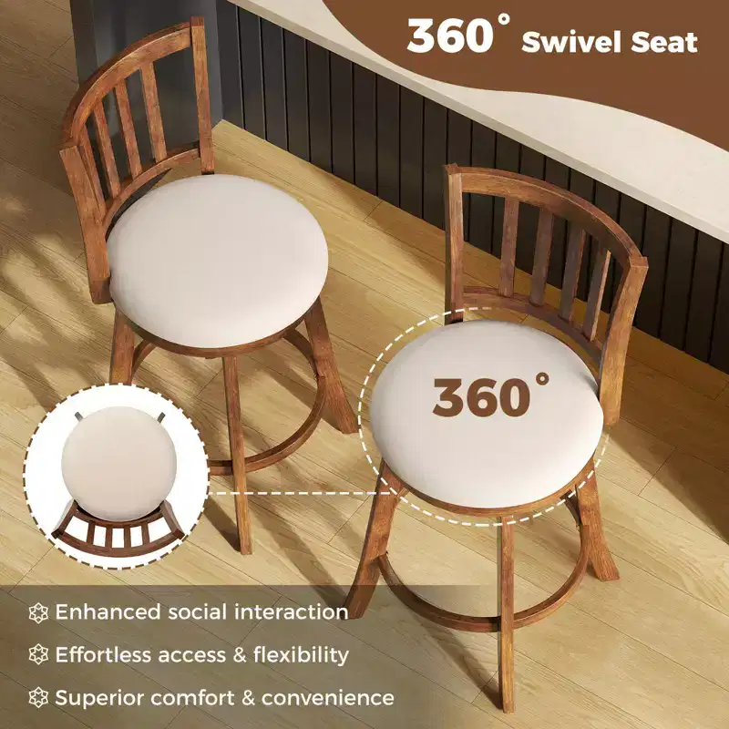 Costway 25'' Swivel Counter Barstools Set of 4 w/Backrest & Upholstered Seat Footrest