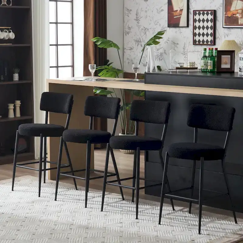 Set of 2/Set of 4 Modern Teddy Fabric Upholstered Bar Stools with Metal Base