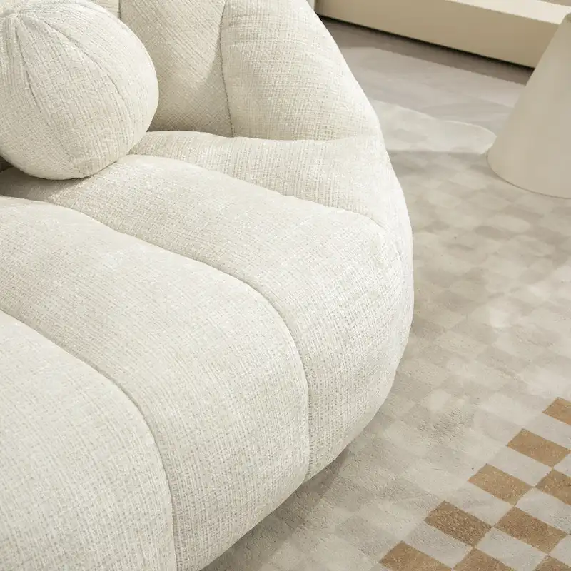 White 63.78 Chenille Lounge Chair with Foam Filling and Pillows