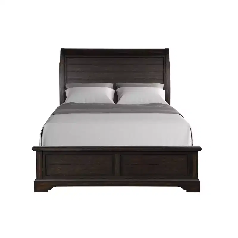 Traditional Queen Size Sleigh Bed, Solid Pine with Mahogany Finish