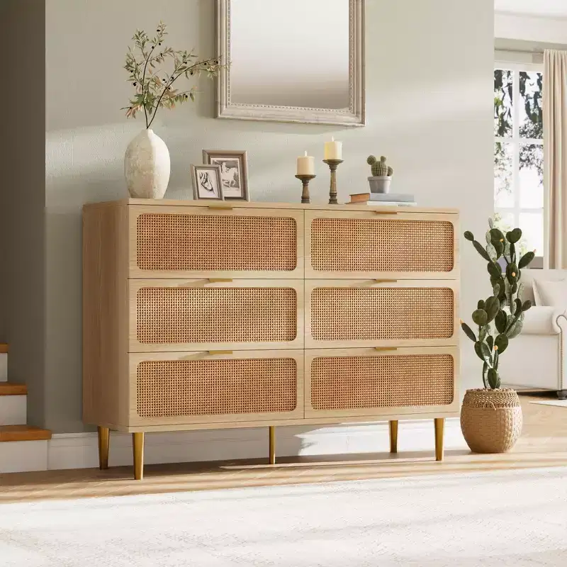 Dresser for Bedroom with 6 Drawer , Wooden Chest of Drawers for Closet,Large Double Dresser with Deep Drawers, for Living Room, Hallway