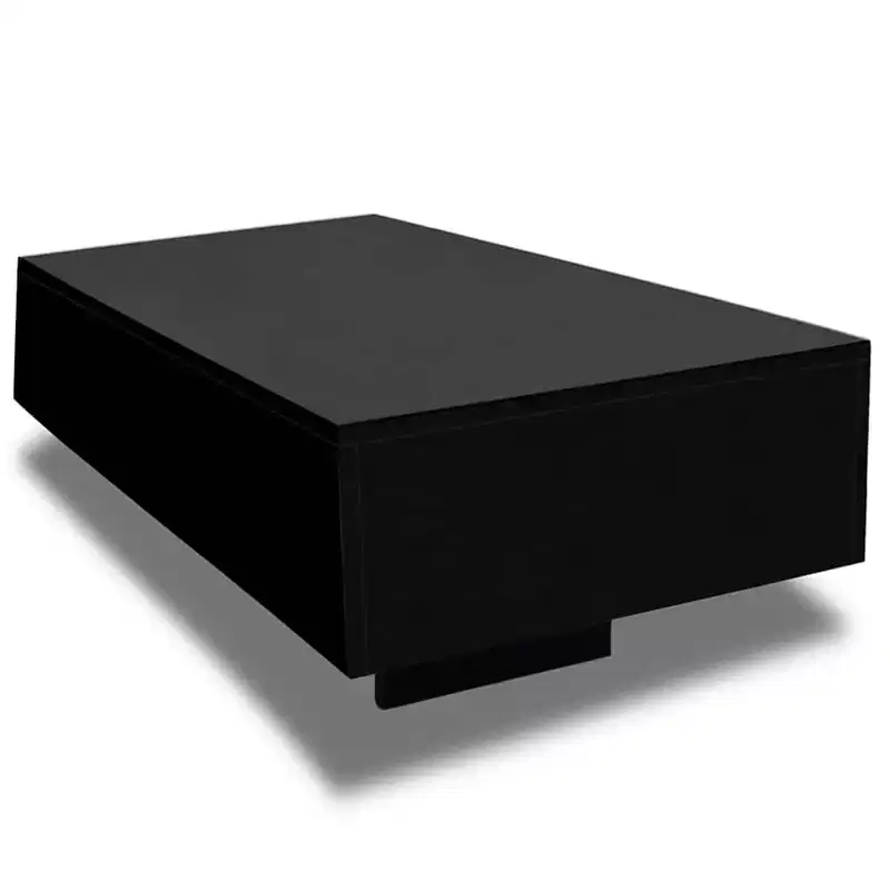 Coffee Table, High Gloss Black MDF, Modern Rectangle, 33.5