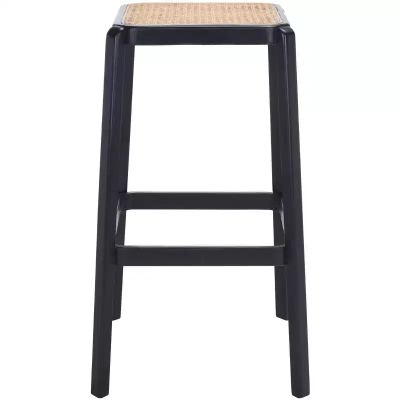 Backless Cane Bar Stool, Beechwood Frame with Natural Rattan Seat, Fixed Height 29.5