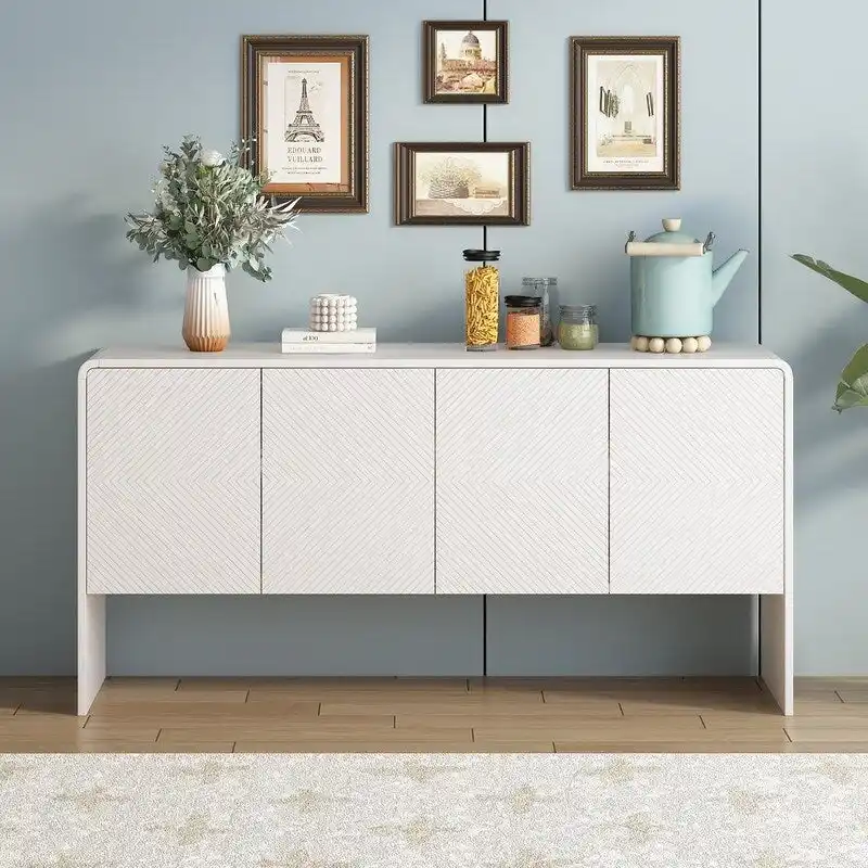60L Large Storage Space Sideboard with 4 Doors - N/A