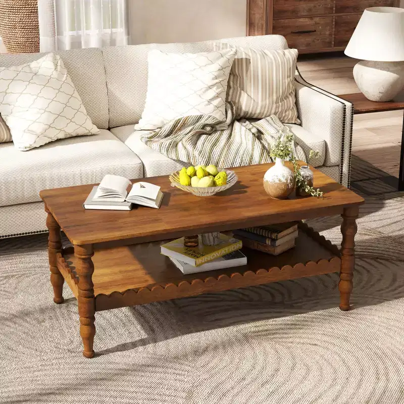 GDFStudio Orlando Vintage 43 Solid Wood Rectangle Coffee Table with Storage Shelf