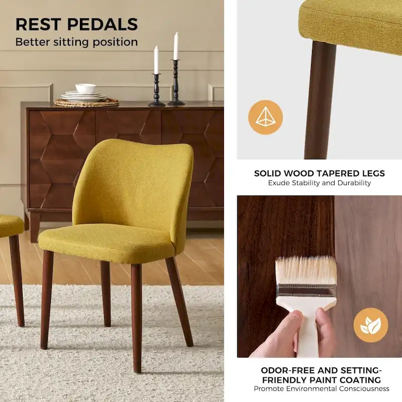 Solid Wood Dining Chair Set of 4 with Curved Backrest