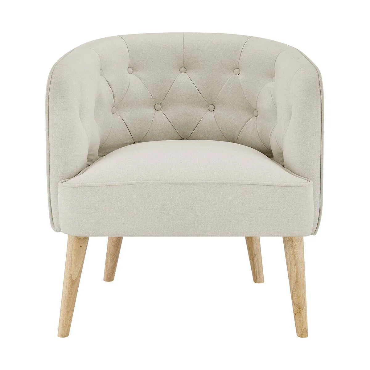 Scandi Natural Linen Accent Chair with Classic Wooden Frame for Living Room