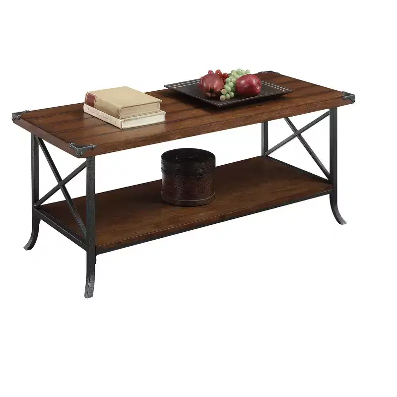 Brookline Coffee Table Dark Walnut/Slate Gray - Breighton Home: Elegant Design, Decorative Metal, Storage Shelf