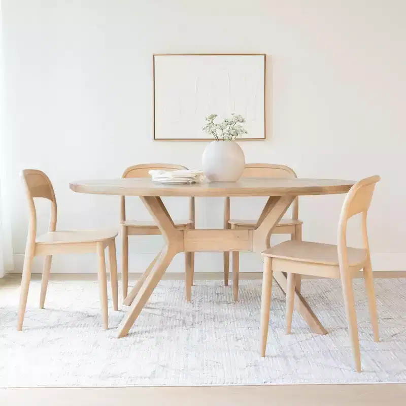 Oval Solid Pine Dining Table for 4, Natural Wood Finish