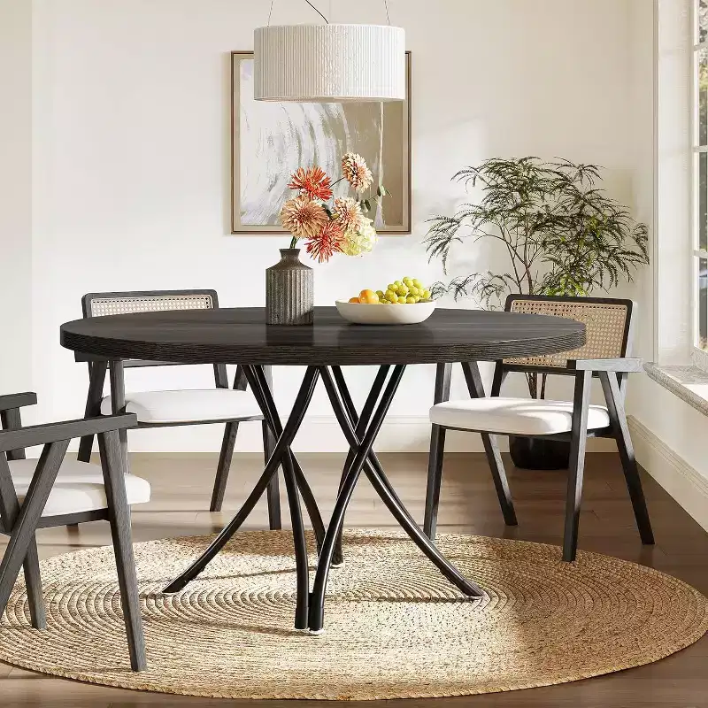 47.24-Inch Modern Wood Round Dining Table for 4